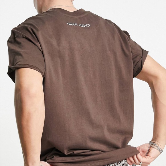 ASOS Night Addict 'Offline' print t-shirt in brown NEVER WORN - Picture 3 of 4